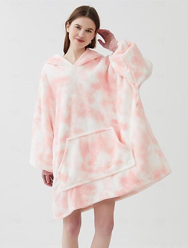  Sudadera con capucha tipo manta para usar para mujeres, hombres y niños, manta con capucha de gran tamaño, sudadera con manta sherpa suave y súper cálida, teñido anudado color melocotón
