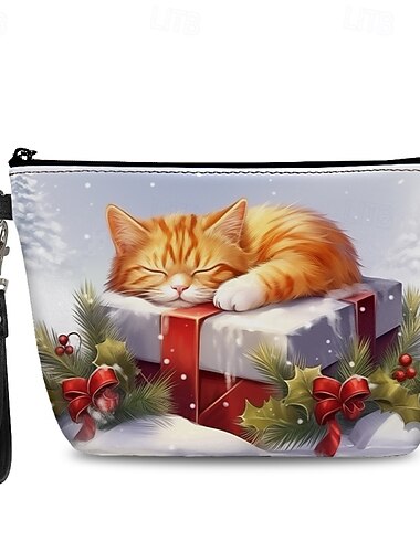  dames kerstkattenprint polsband clutch tas met geschenkdoos ontwerp, vakantie-thema dames portemonnee voor feestelijke gelegenheden