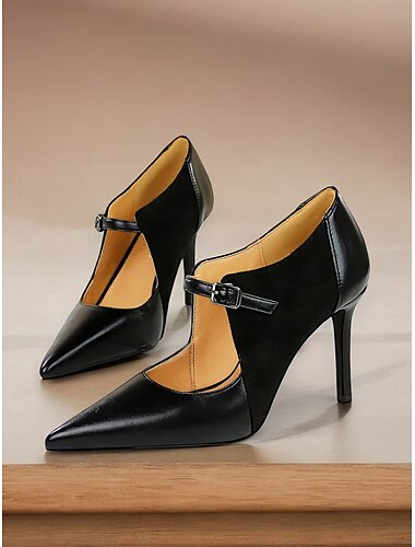  braune High Heels mit T-Riemen und Schnalle aus Kunstleder und Wildleder für Damen – formelle Pumps im Vintage-Stil für Partys und die Arbeit