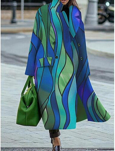  Damen Wintermantel Mantel Umhang / Umhänge Windundurchlässig warm halten Tasche Brautkleider schlicht Streetstyle Farbblock Urlaub Arbeit Strasse Freizeitskleidung Einreihiger Verschluss Umlegekragen