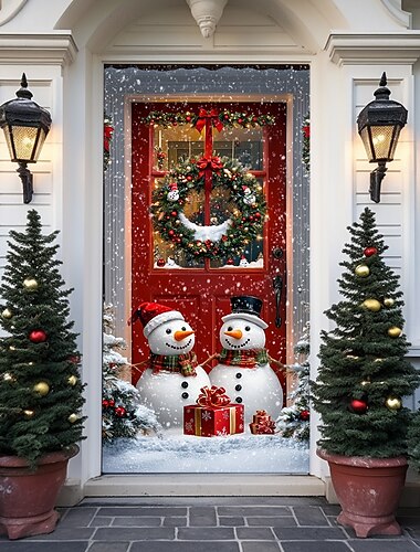  jul dörrdekorationer dörrskydd jul nyckfull snögubbe dörr gobeläng dörr gardin dekoration bakgrund inomhus/utomhus dörr banderoll för ytterdörr bondgård semester fest dekoration tillbehör