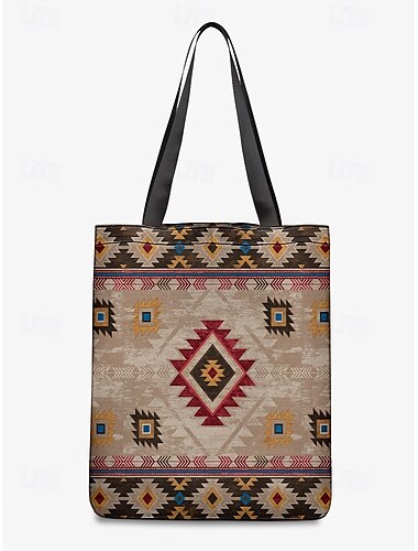  Damen-Tragetasche aus Canvas mit geometrischem Muster - Einkaufs- und Freizeittasche im Vintage-Stil mit großem Fassungsvermögen