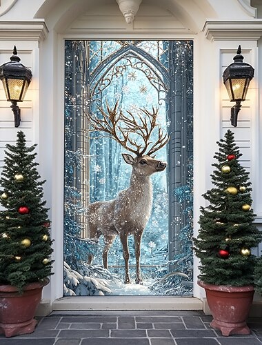  bannière de noël décorations de porte de Noël, couvertures de porte, tapisserie de porte de Noël, , décoration de toile de fond, bannière de porte intérieure/extérieure pour porte d'entrée, ferme