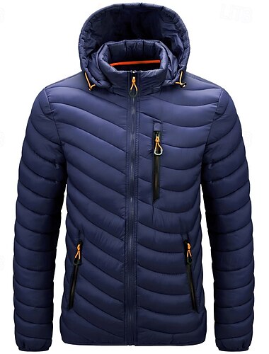  Herren Steppjacke Pufferjacke Puffer Winterjacke Winter Draussen Isoliert Packbar Leichtgewichtig Abnehmbare Kappe Oberbekleidung Leichte Pufferjacke Puffermantel Voller Reißverschluss Angeln