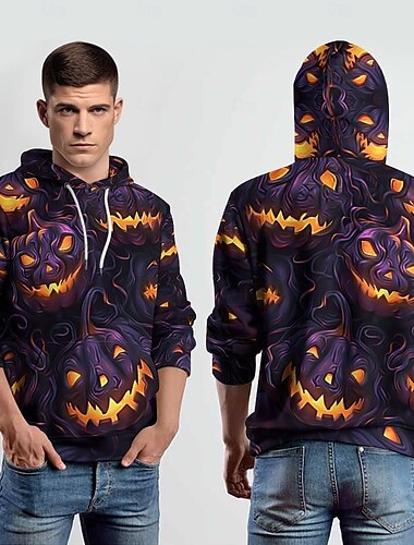  Dynia Bluza z Kapturem Pullover Halloween 3D Przednia kieszeń Graficzny Na Dla par Męskie Damskie Dla dorosłych Halloween Karnawał Bal maskowy Druk 3D Impreza Codzienne