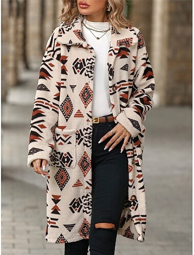  Damen Fleecejacke Teddy-Mantel warm halten Atmungsaktiv Knopf Tasche Innenfutter aus Fleece Vintage Brautkleider schlicht Geometrisch Urlaub Strasse Freizeitskleidung Ausgehen Einreihiger Verschluss