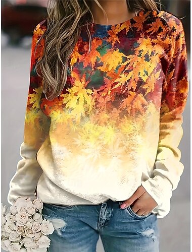  Damen Sweatshirt Pullover Polyester Graphic Strasse Alltagskleidung Bedruckt Brautkleider schlicht Rundhalsausschnitt Langarm Mikro-elastisch Herbst Winter