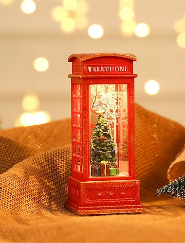  Farol de cabina telefónica luminosa vintage de color rojo navideño, figura de Papá Noel, muñeco de nieve, árbol de Navidad, decoración de cabina telefónica, 1 unidad