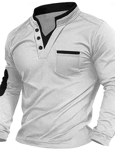  Herren T-Shirt mit V-Ausschnitt T-Shirt langarmshirt Langarm Patchwork Täglich Brautkleider schlicht Streetstyle Mode gefälschtes zweiteiliges V Ausschnitt Outdoor Strasse Normal Sommer Schwarz Wei