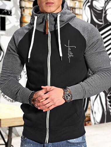  Hombre Sudadera La chaqueta con capucha Retazos Full Zip Manga Larga Sudadera Casual Ropa Deportiva Otoño Transpirable Secado rápido Suave Entrenamiento de gimnasio Corriendo Paseo Ropa de deporte