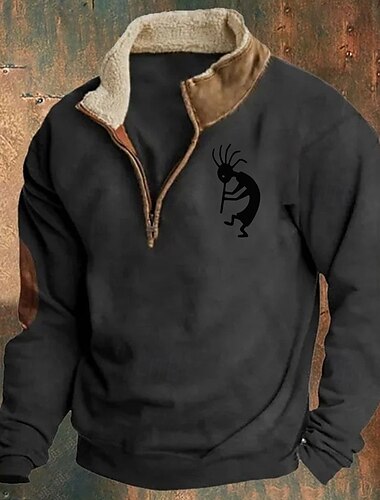  Herre Sweatshirt Kvart lynlås sweatshirt Sort Navyblå Brun Grå Halv lynlås Farveblok Tribal Patchwork Sport & Udendørs Daglig Ferie Årgang Basale Etnisk Efterår vinter Tøj Hættetrøjer Sweatshirts