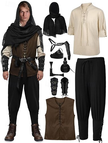  heren 10 stuks viking piraten outfits kostuum met pantser set retro vintage middeleeuwse renaissance 17e eeuw ridder ritter ranger elven valhalla voor halloween carnaval larp ren faire