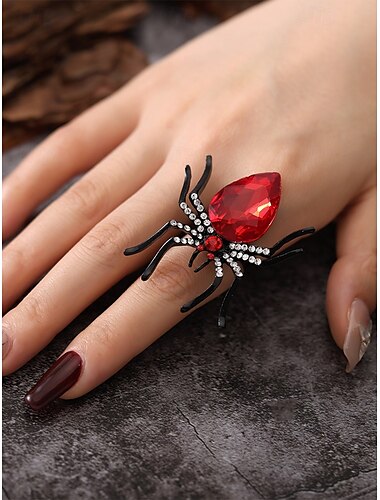  anello ragno di Halloween con pietra preziosa rossa – gioielli gotici regolabili per feste in maschera ed eventi da donna
