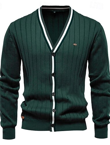  Herr Cardigan Tröja Beskuren tröja Stickad tröja Ribbad Sticka Normal Lappverk Button-Down Färgblock V-hals Mode Klassisk Dagliga kläder Datum Kläder Höst vinter Svart Marinblå S M L