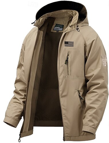  Herren Amerikanische US-Flagge Jacke Regenjacke Shell-Jacke Wasserdicht Leichtgewichtig Brautkleider schlicht Sports Outdoor Campen und Wandern Bestickt Seitentaschen Reißverschluss vorne Herbst
