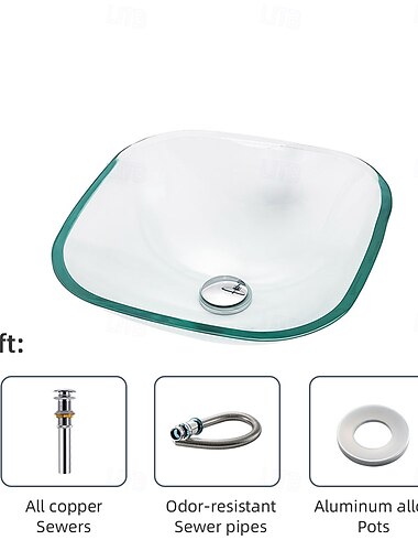  Künstlerisches Waschbecken aus Glas fürs Badezimmer mit Wasserfall-Waschtischarmatur und Pop-up-Abfluss, Waschbecken über der Theke, Waschtisch, Aufsatzwaschbecken