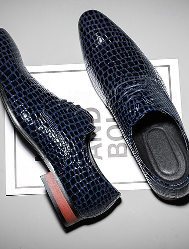  Rote Herrenschuhe mit Krokodilmuster und Schnürung – elegante Oxford-Schuhe aus Lack-Kunstleder für formelle Anlässe und Partys