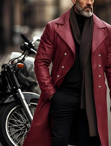  Herren Kunstlederjacke übergangsjacke Bikerjacke Rote Lederjacke Urlaub Täglich Winddicht Warm Tasche Herbst Winter Einfach Mode Klassisch Revers Lang Kunstleder Schwarz Silber Wein Blau Gold Jacken