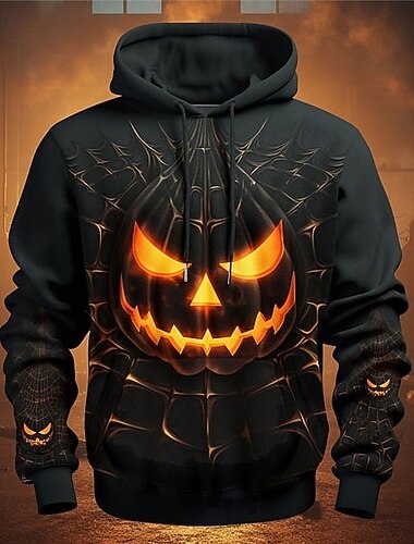  Тыква Толстовка Pullover Хэллоуин 3D Передний карман Графический Назначение Для пары Муж. Жен. Взрослые Хэллоуин Карнавал Маскарад 3D печать Для вечеринок На каждый день