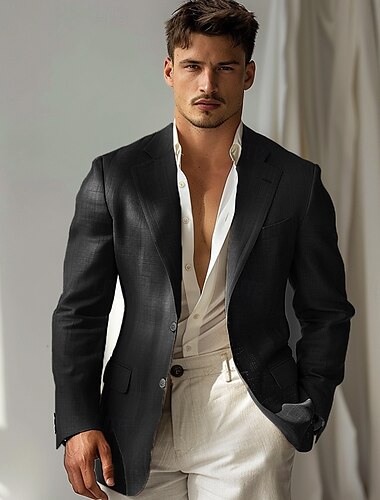  Herren Anzüge Schule Formell Hochzeit Gefüttert Täglich Party Frühling & Herbst Herbst Polyester Einfarbig Knöpfe Tasche Thermowarm Bequem Doppelreihig Blazer Schwarz Lila Hell Gray