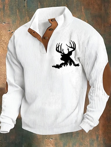  Per uomo Maglia Nero Bianco Verde militare Marrone Cachi Colletto Mao Blocco di colori Renna Patchwork Sport & Outdoor Quotidiano Ferie Poliestere Velluto a coste Streetwear Essenziale Casual