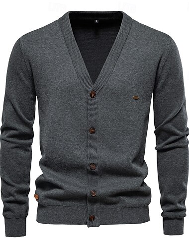  herre efterårs bomuld cardigan sweater mode turn down krave sjal strikkede sweatere til mænd overtræk med lomme