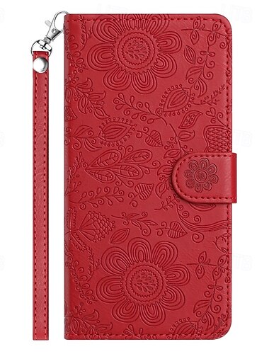  telefone Capinha Para Samsung Galaxy S25 S24 S24 FE S23 S22 S21 Ultra Plus A55 5G A35 5G A25 A15 Capa para Cartão Wallet com pulseira Pata de Apoio Quente flor floral TPU Couro PU