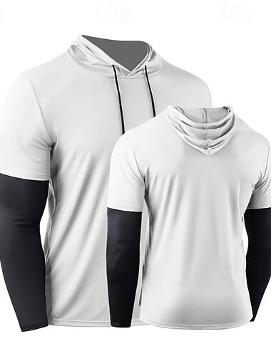  Herren Funktionsshirt Athletisches Hemd Fitnessstudio-Shirt Fitness Shirt 2 in 1 Langarm Kapuzenshirt Casual Athlässigkeit Herbst Atmungsaktiv Schnelltrocknend Weich Fitnesstraining Laufen Gehen