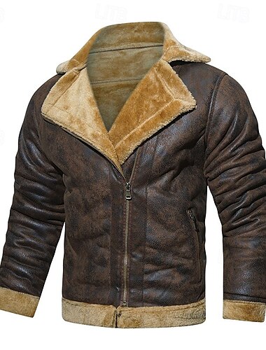  Ανδρικά Jeci Piele Μπουφάν fleece Μπουφάν Biker Vintage δερμάτινο μπουφάν Καθημερινά Διακοπές Αντιανεμικό Διατηρείτε Ζεστό Τσέπη Φθινόπωρο & Χειμώνας Σκέτο Μοντέρνα Κλασσικό Πέτο Κανονικό