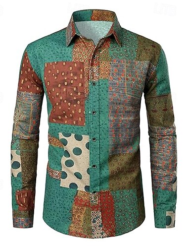  Retro / vintage 70-talet Skjorta Hippie Disk Paisley Etnisk Maskeradkläder Herr Halloween Karnival Fest Fest / afton Ledigt / vardag Vuxna Skjorta