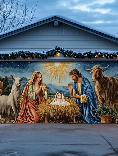  חג המולד כיסוי דלת מוסך חיצונית חג המולד סצנת מולד קישוט גדול רקע חג המולד לחג דלת מוסך חיצונית קישוטי קיר לבית