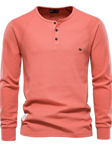  Herren Waffelstrick T-Shirt Langarm Henley Frühling & Herbst Einfarbig Lässig Klassicher Stil Alltagstauglich Dunkelgrau Weiß Rote Top T-Shirt für Herren