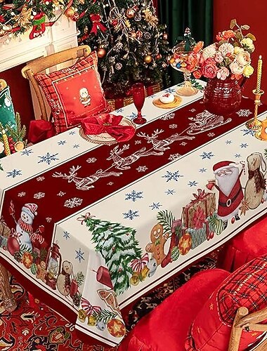  クリスマステーブルクロス、お祝いの休日のテーブルカバー、ダイニングテーブル用の装飾的でエレガントなデザイン、クリスマスの集まりや季節の装飾に最適