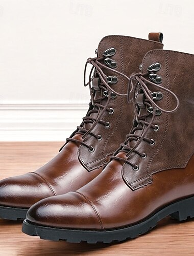  bottes militaires en similicuir marron pour hommes avec design à lacets - bottines durables pour les activités de plein air et les vêtements décontractés