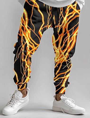  Herr Blixt Joggingbyxor Joggare Byxor Medium Midja Dragsko Elastisk midja Mode Gata Vardag Ficka Vår Höst Vinter 3D-tryck Svart