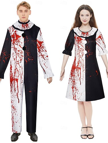  terrifiant Pitre Art le Clown Couples Déguisements de couple de groupe d'Halloween Adulte Homme Femme Déguisement effrayant Utilisation Mascarade Costume de carnaval facile
