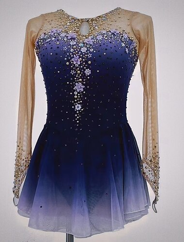  Kunstschaatsjurk Dames Voor meisjes Schaatsen Jurken Paars Donkerblauw Duimopening halo-verf Netstof Spandex Rekbaar Opleiding Oefenen Professioneel Kunstschaatskleding Thermisch Warm Klassiek