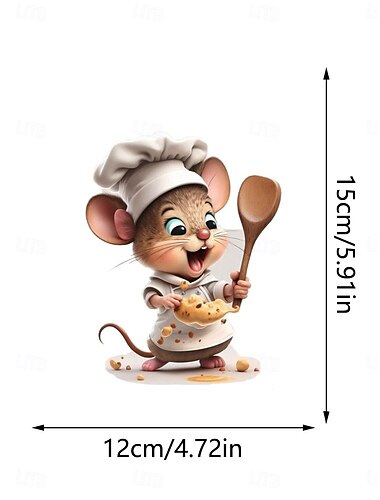  Wandaufkleber „Kochmaus“, selbstklebender Wandaufkleber für die Küche mit Cartoon-Maus, länglicher Toilettendeckelaufkleber mit Tiermuster, selbstklebende Wandkunst aus Kunststoff zum einmaligen