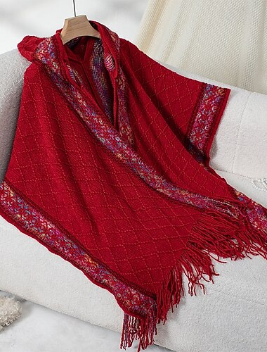 Damen Kappe Modisch Täglich Brautkleider schlicht Graphic Mit Kapuze Quaste Ärmellos Lange Oberteile Stricken Formal Outdoor Wochenende Schwarz Weiß Herbst Winter
