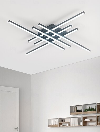  led taklampe trinnløs dimming 6 hoder lineær moderne sputnik lysekrone lang strip semi flush mount taklampe armatur minimalistiske lysekroner taklamper til spisestue soverom kjøkken kontor 110-240v