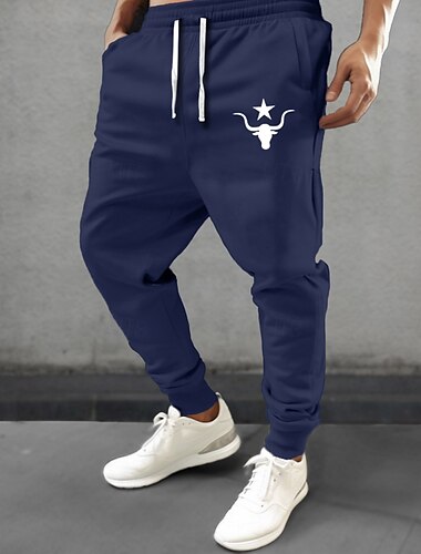  Herren Kuh Cowboy Jogginghose Hosen Hose Mittlere Taille Kordelzug Elastischer Bund Vintage Lässig Outdoor Straße Alltagskleidung Tasche Frühling Herbst Winter 3D-Druck Weiß Blau Beige