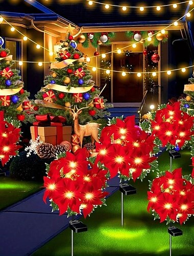  1 pacote de luzes de ponto de Poinsettia solar de Natal luzes de caminho decorações de Natal externas design de flor única para jardim/quintal/pátio