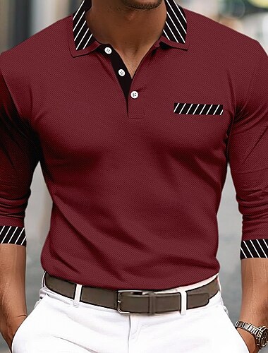  Herren Golfhemd Poloshirts aus Piqué Geschäft Casual Umlegekragen Langarm Modisch Basic Feste Farbe Farbblock Patchwork Taste Frühling & Herbst Regular Fit Schwarz Weiß Burgunderrot Marinenblau Orange