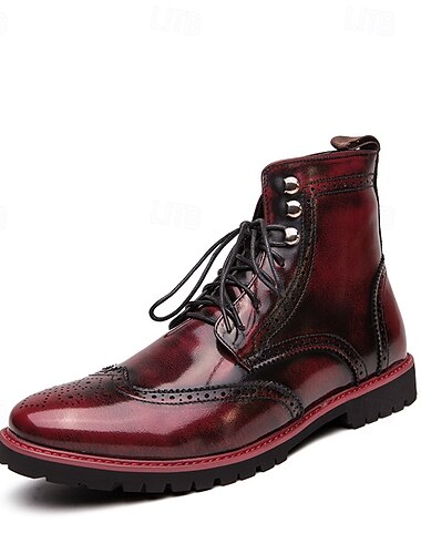  Handbemalte Brogue-Stiefeletten für Herren mit Schnürung, Obermaterial aus Kunstleder und robuster Sohle – stilvolles Vintage-Freizeitschuhwerk
