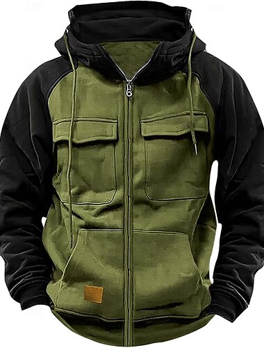  Herr Huvtröja Huvtröja med dragkedja Taktisk hoodie Vinrött Svart Rodnande Rosa Armégrön Blå Huva Slät Taktisk Sport & Utomhus Dagligen Streetwear Häftig Ledigt Vinter Vår & Höst Kläder Pull Tröjor