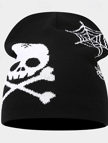  Hombre Unisexo Sombrero de Beanie Sombreros de invierno Gorros 骷髅头毛线帽 Sombrero tejido Blanco Naranja Fibra de acrílico De Punto Jacquard Acogedor Víspera de Todos los Santos Ropa Cotidiana Festival