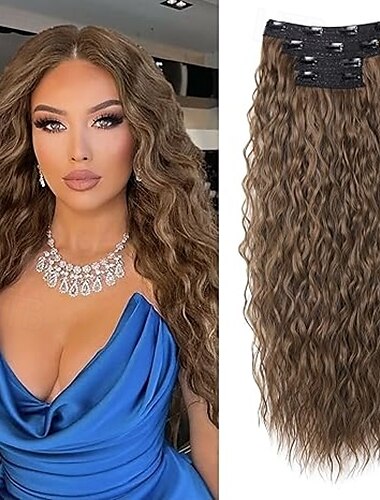  Locken Clips Synthetische Haare Lang Haar-Verlängerung Einclipsen 4 Stück Hitze Resistent Damen
