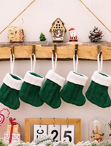  1 mini bas de Noël tricoté vert, chaussettes suspendues pour petit arbre de Noël