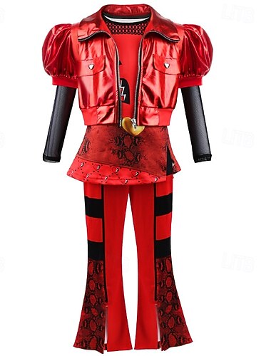  ملابس ملكة القلوب الحمراء للأطفال الأحفاد صعود الأحمر الكوسبلاي للأطفال للفتيات مهرجان مناسب للحفلات تلبيس