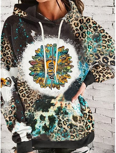  Damen Hoodie Sweatshirt Kapuze Polyester Blumen Leopard Strasse Alltagskleidung Tasche Bedruckt Brautkleider schlicht Kapuzenpullover Langarm Mikro-elastisch Herbst Winter